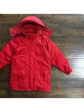 Vtg. Eddie Bauer Goose Down Red Snow Insulated Heavy Hooded Jacket 80s M Korea